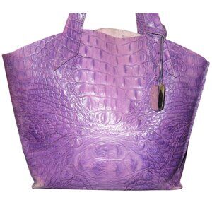 Furla Jucca Electric Plum Italian Croc Embossed Leather Satchel & zipper pouch
